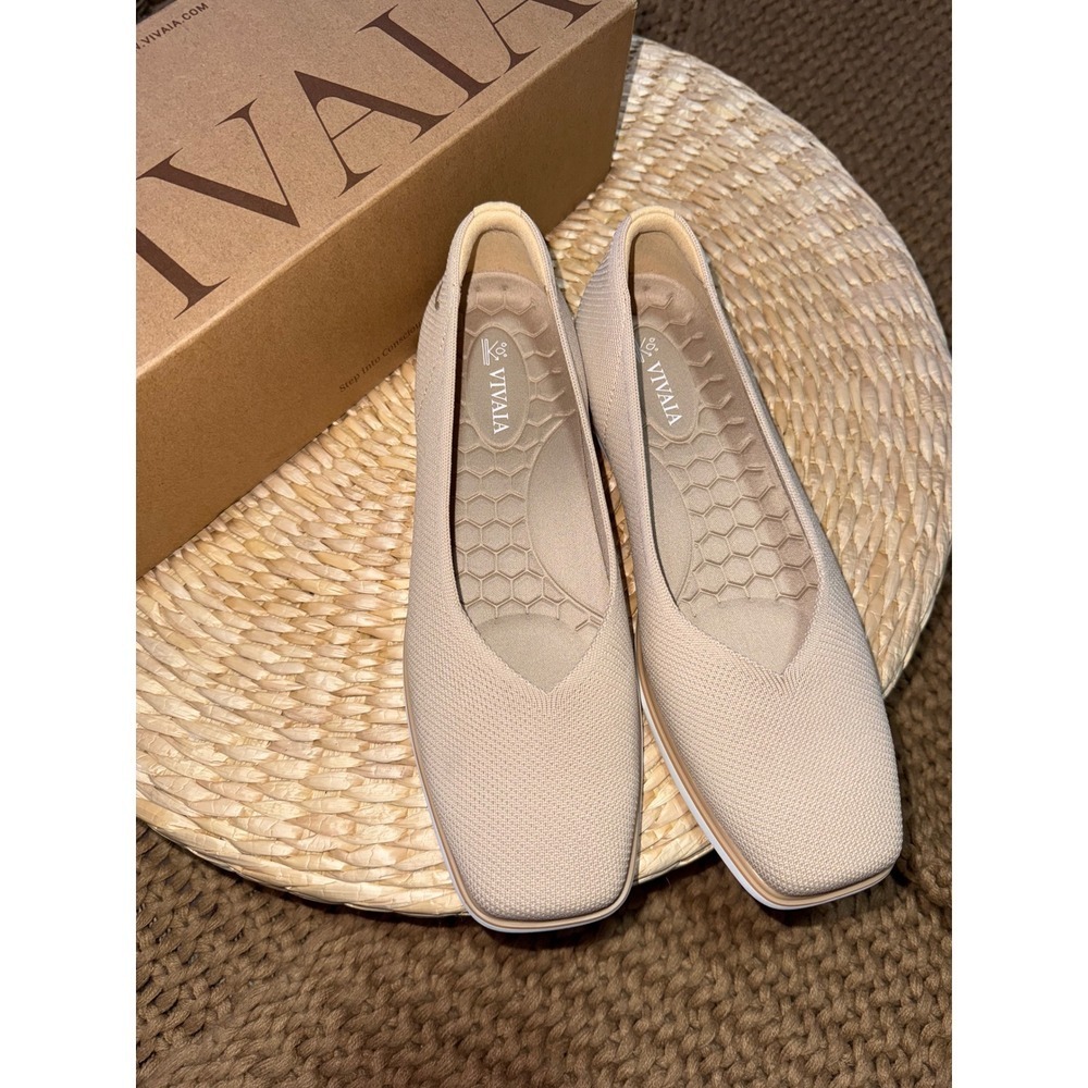 VIVAIA Beige Knit Square Toe Comfort Flats Slip On Shoes EU/39 US/8 - Picture 3 of 12